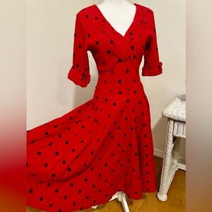 Unique Vintage Red dress with black polka dots. EUC. medium